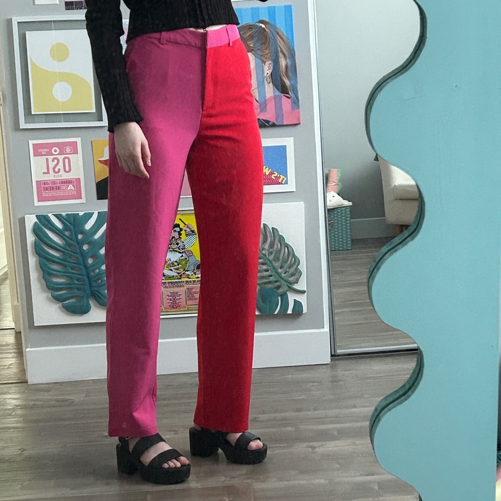 Pink and Red Colorblock Trouser Pants